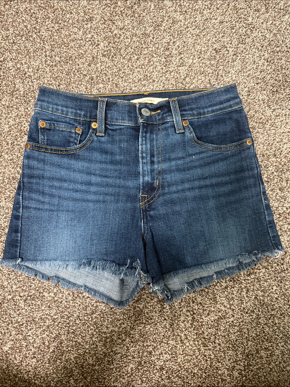 Levi's Indigo Blue Frayed Hem Denim Shorts
